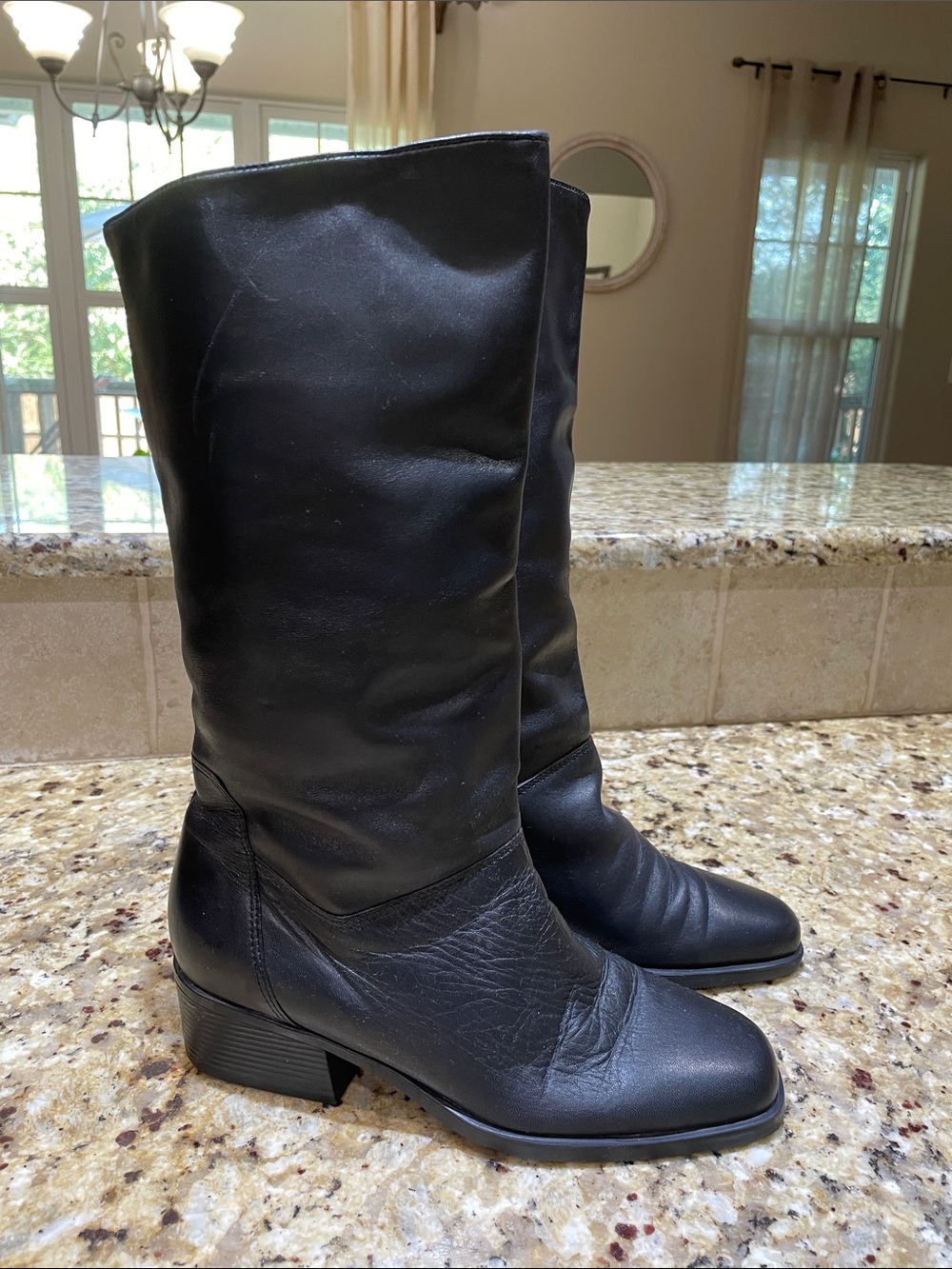 Naturalizer Black Leather Mid-Calf Heeled Boots